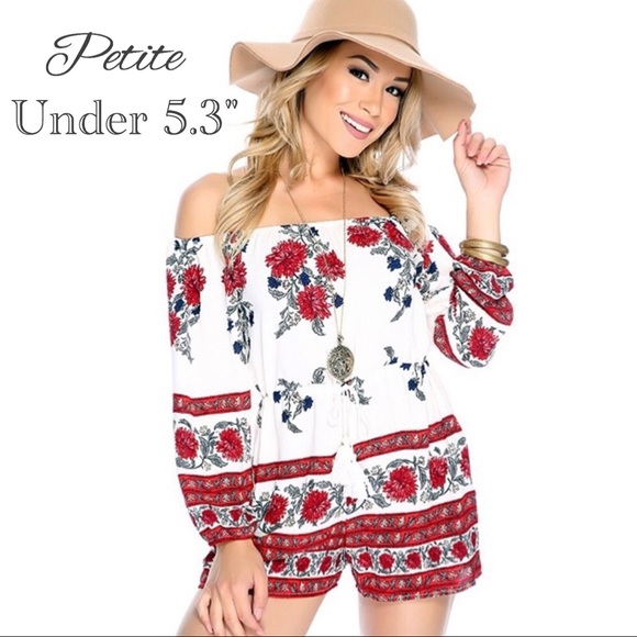 Pants - Bohemian Red White & Blue Floral Romper 🌹